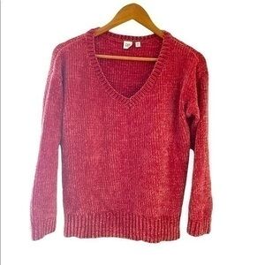 Gap Pink Velvet Like Vneck Casual Sweater Women XS Condition 9.5/10 no flaws
